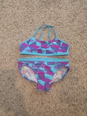 Nike Girls Athletic Two-Piece Bikini - Teal & Magenta Pattern